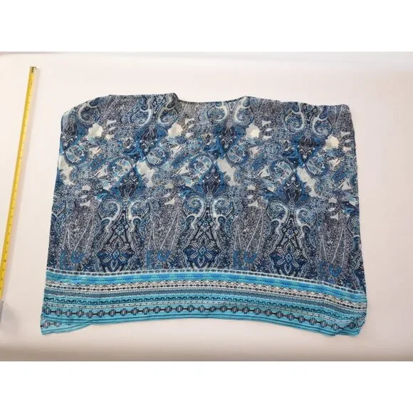 Chicos Blue Paisley Sheer Boho Blouse Size S M Tassel Tie Top Katran - Picture 8 of 11